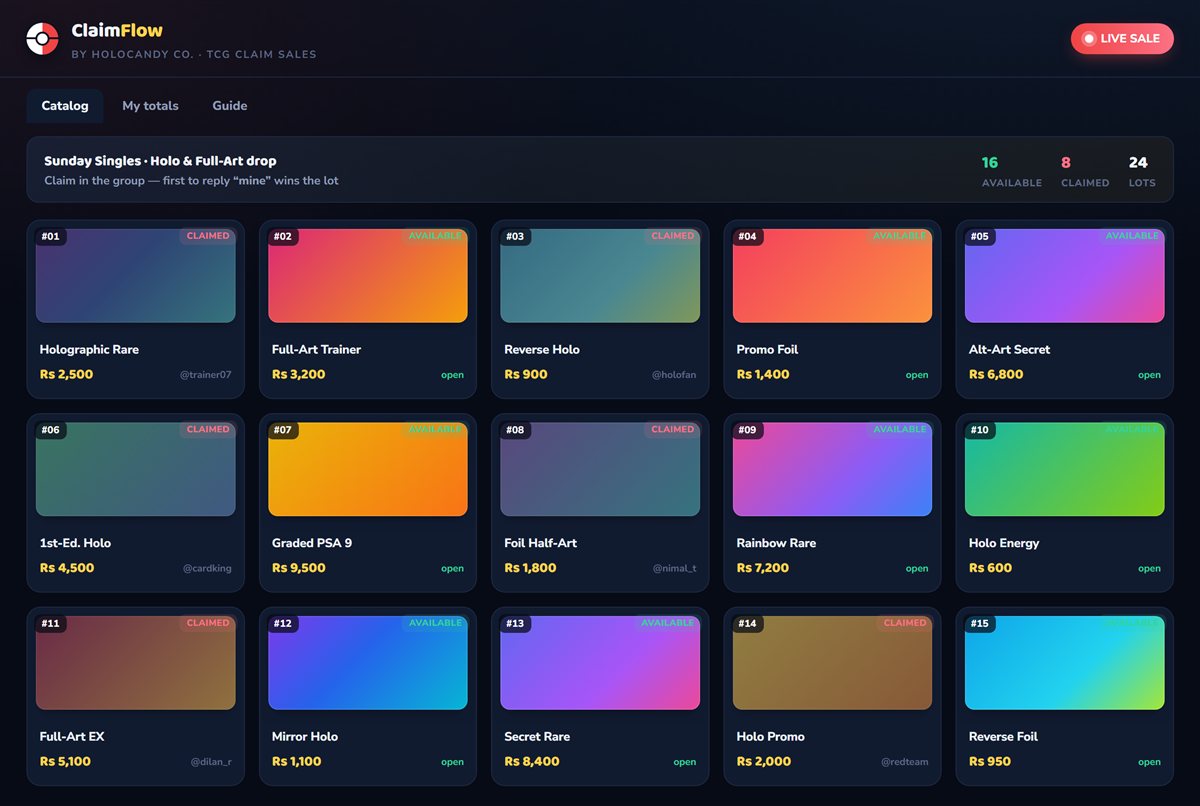 ClaimFlow — live claim-sale catalog page